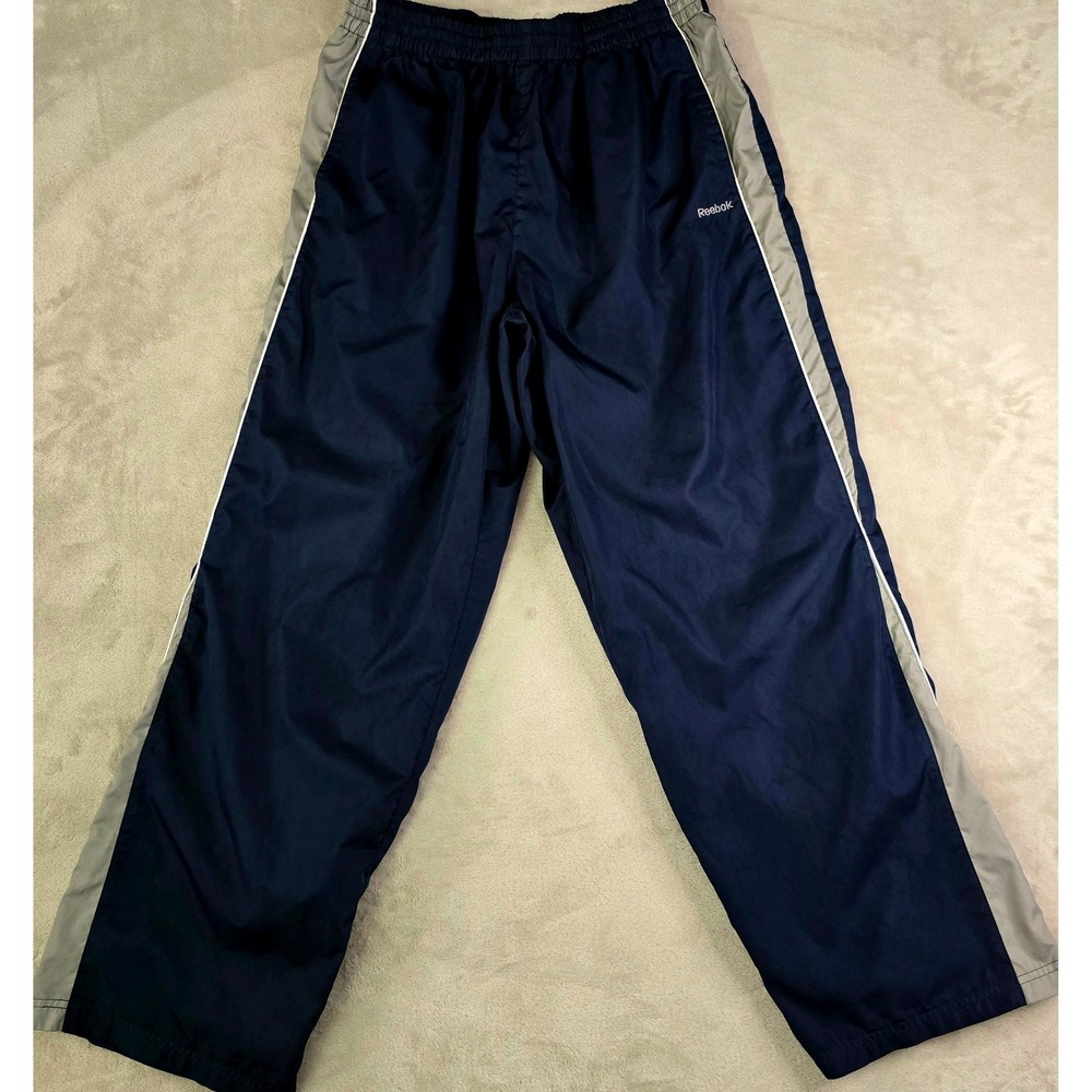 Vintage Reebok Mens Medium Navy Blue Gray Mesh Lined Track Wind Pants Ankle‎ Zip